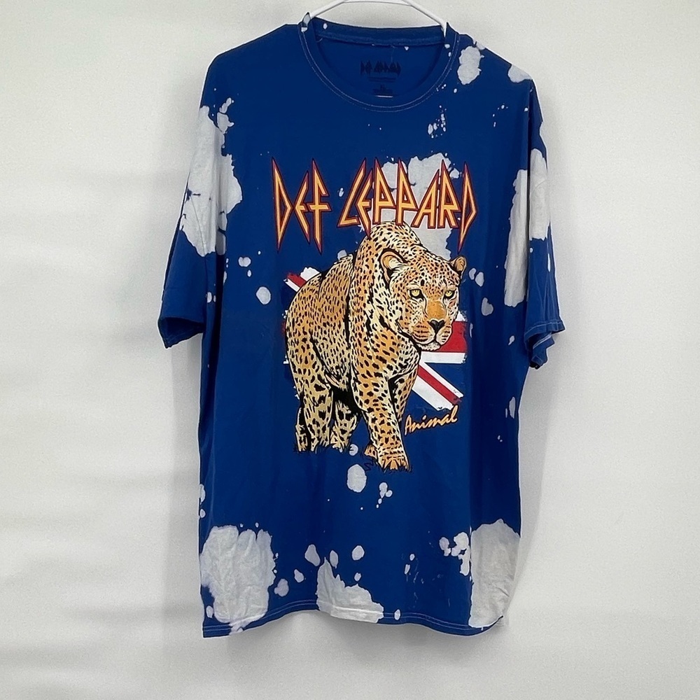 Def Leppard NWOT blue white bleach tie dye short sleeve tee